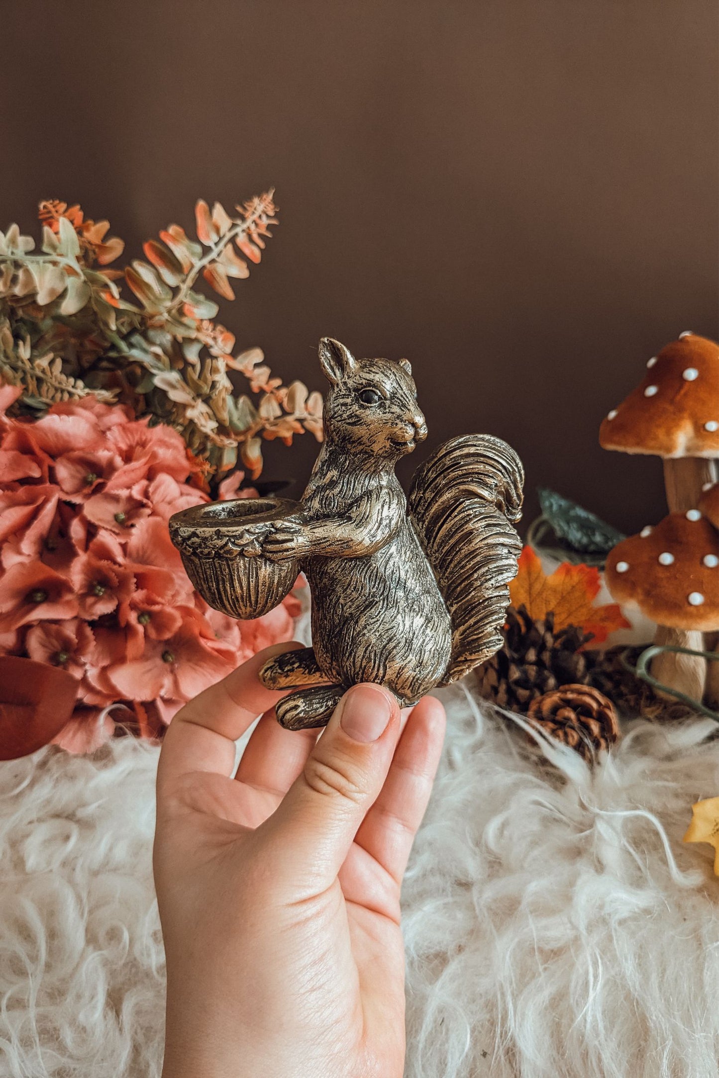 Golden Vintage Squirrel Candleholder