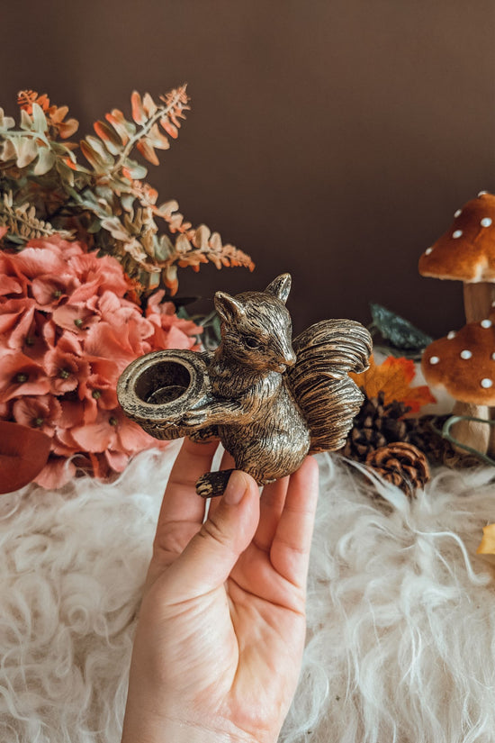 Golden Vintage Squirrel Candleholder