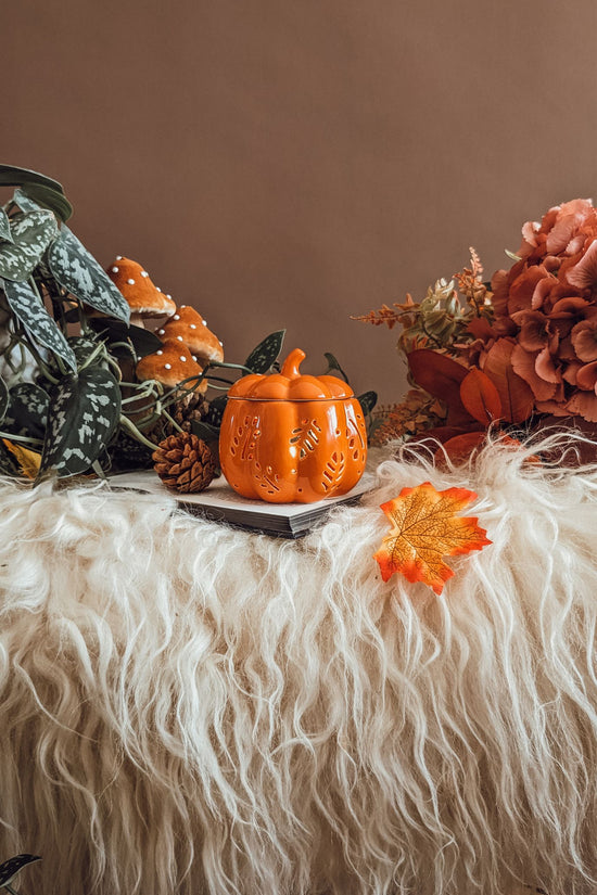 Floral Pumpkin Wax Burner - Orange