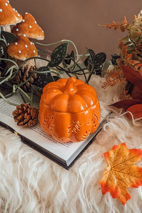 Floral Pumpkin Wax Burner - Orange