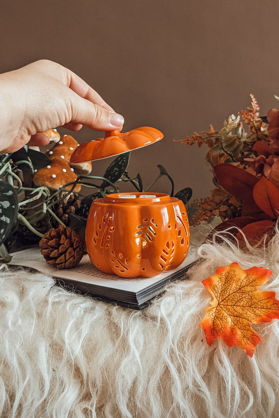 Floral Pumpkin Wax Burner - Orange