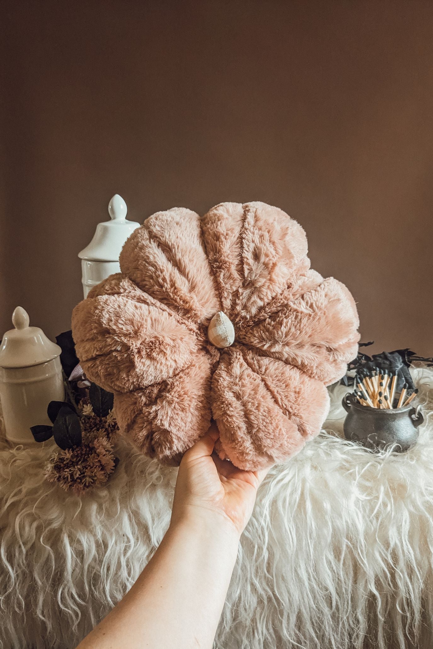 'Hocus Pocus' Pink Fur Jumbo Pumpkin