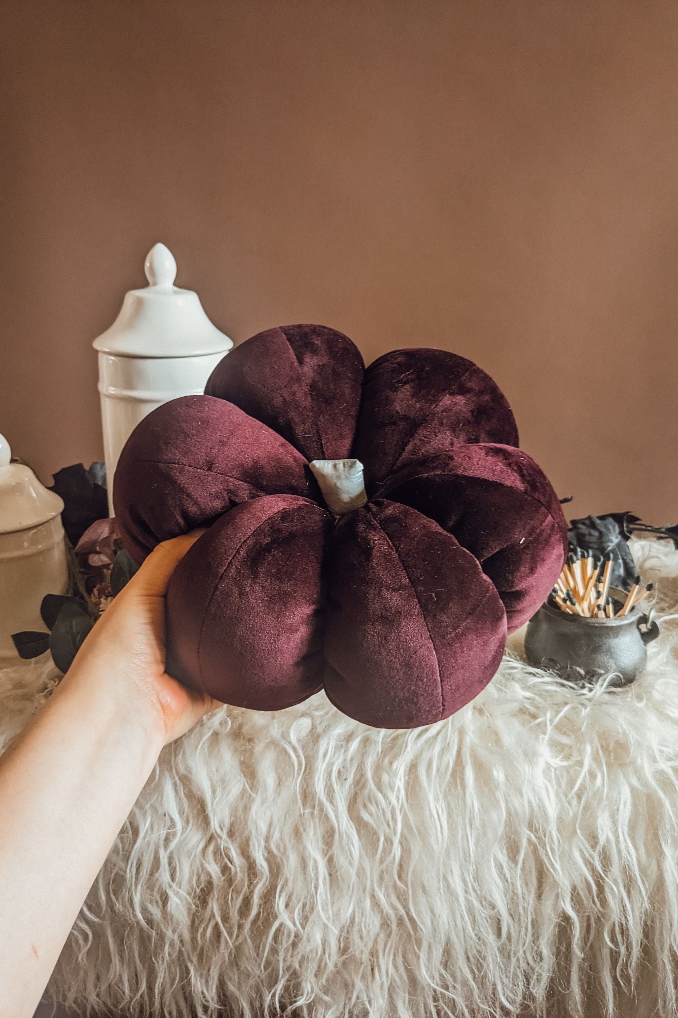 'Witches Coven' Berry Velour Jumbo Pumpkin