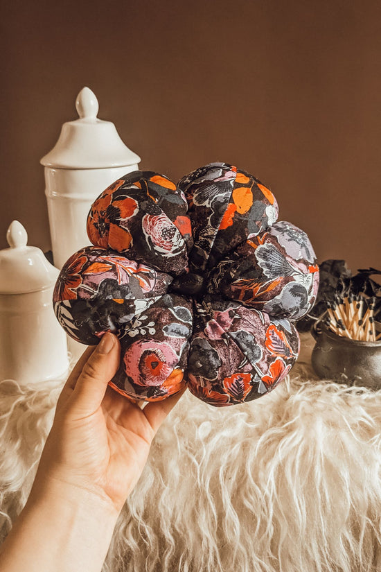 'Autumn In Bloom' Velvet Tall Pumpkin- Black